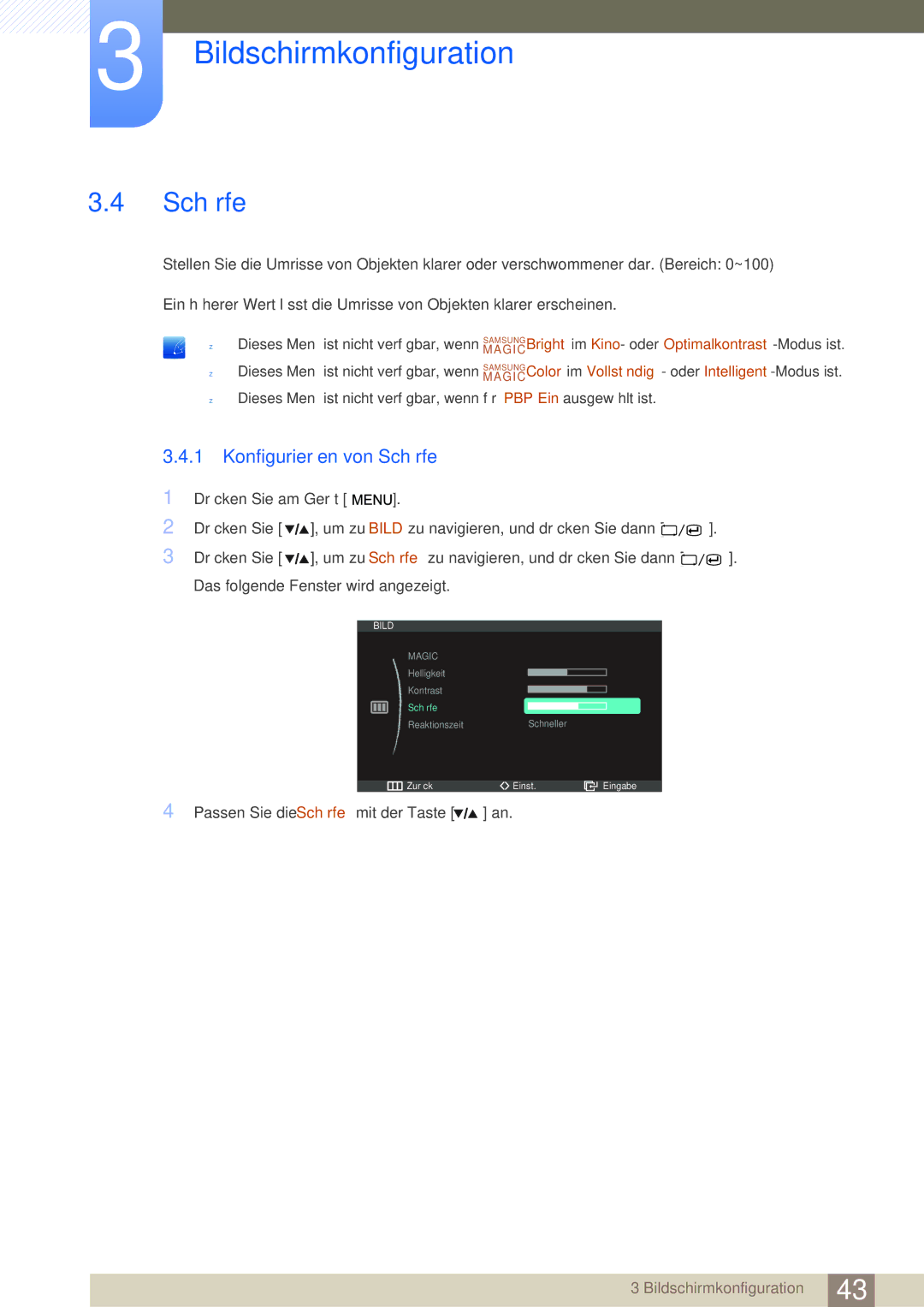 Samsung LS27A850DS/EN, LS27A850DSR/EN manual Konfigurieren von Schärfe 