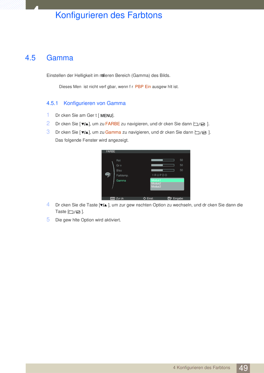 Samsung LS27A850DS/EN, LS27A850DSR/EN manual Konfigurieren von Gamma 