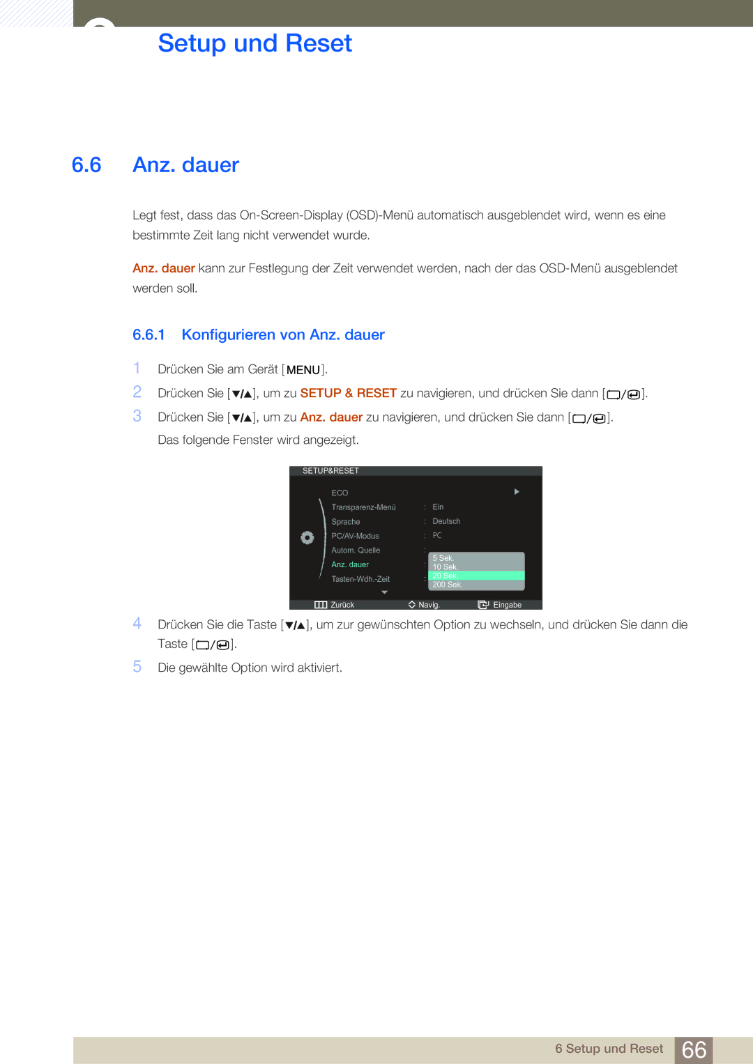 Samsung LS27A850DSR/EN, LS27A850DS/EN manual Konfigurieren von Anz. dauer 