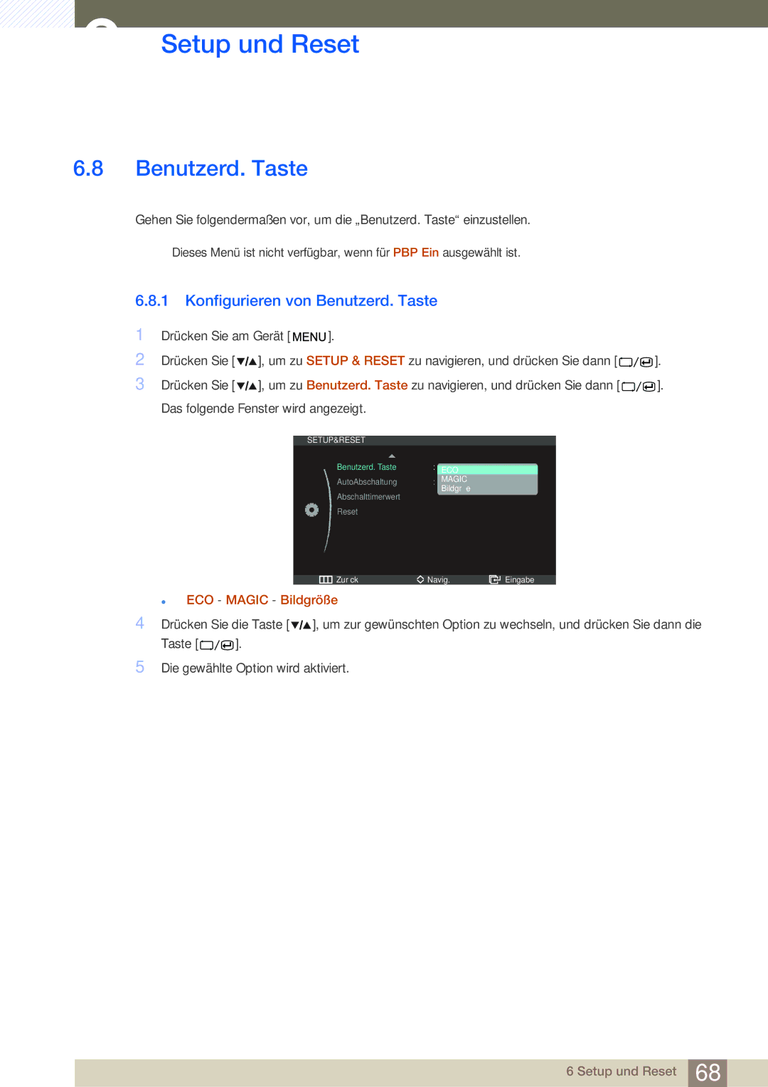 Samsung LS27A850DSR/EN, LS27A850DS/EN manual Konfigurieren von Benutzerd. Taste 