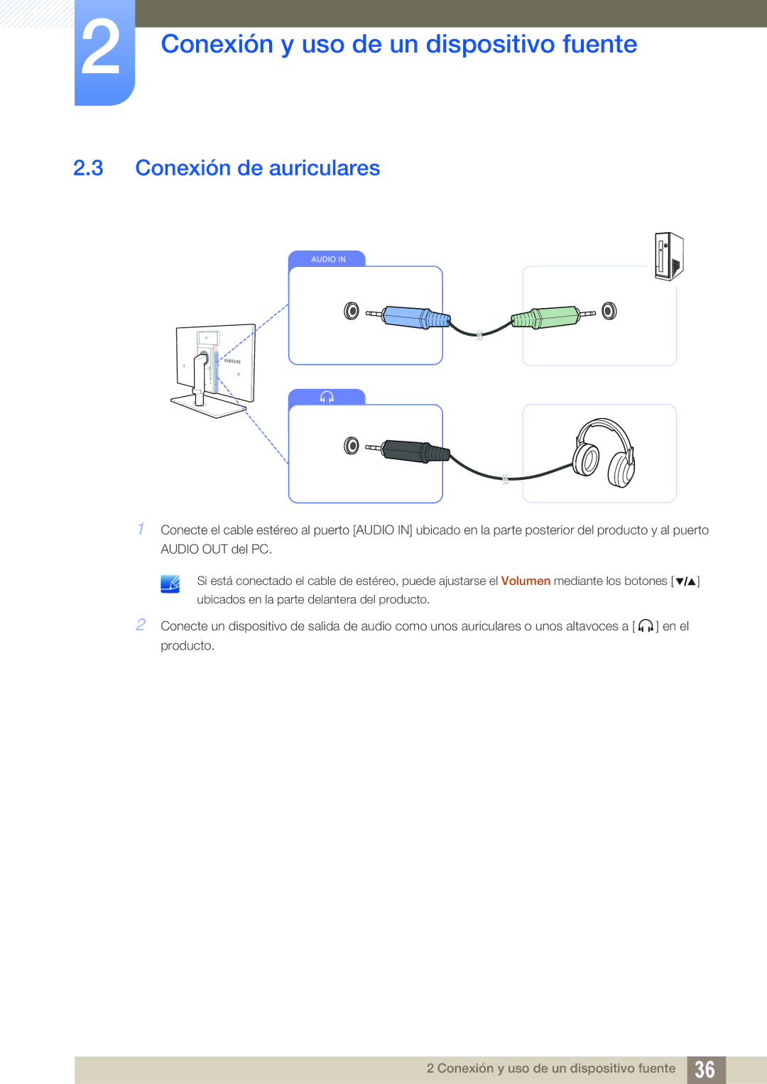 Samsung LS27A850DSR/EN, LS27A850DS/EN manual Conexión de auriculares 