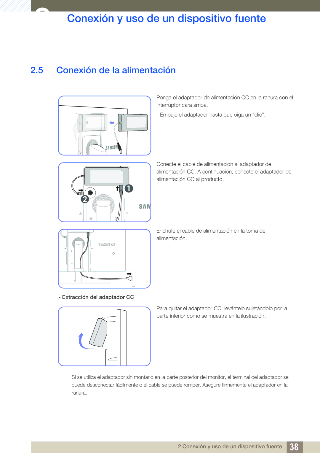 Samsung LS27A850DSR/EN, LS27A850DS/EN manual Conexión de la alimentación 