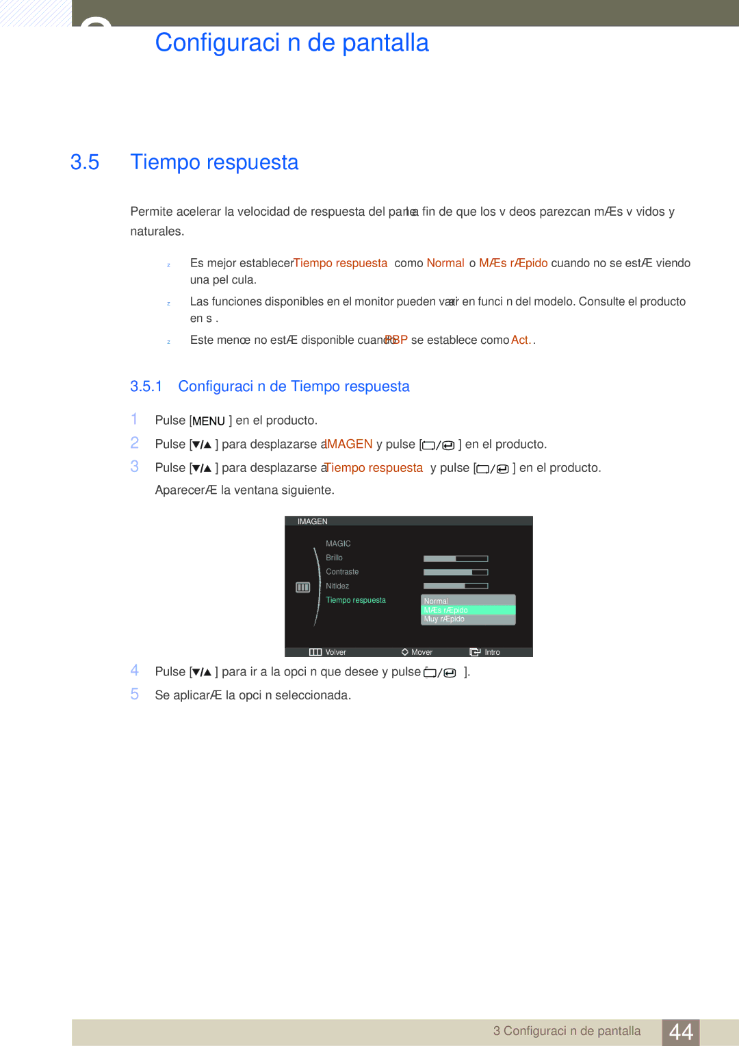 Samsung LS27A850DSR/EN, LS27A850DS/EN manual Configuración de Tiempo respuesta 