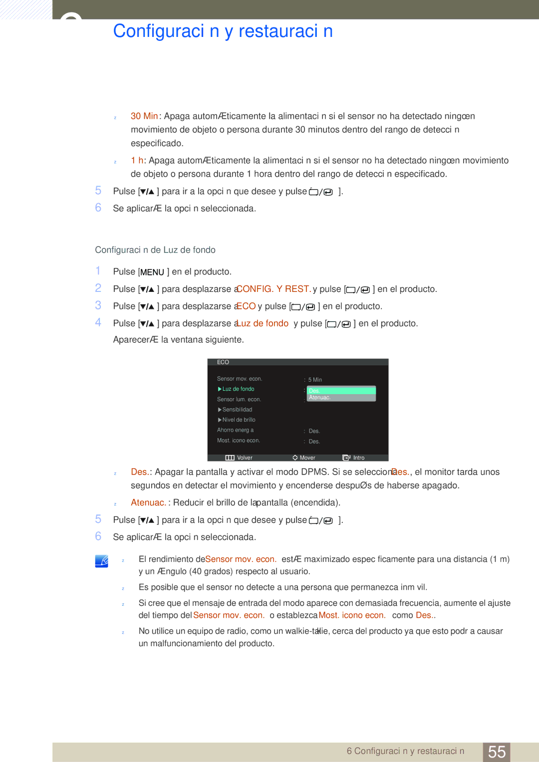 Samsung LS27A850DS/EN, LS27A850DSR/EN manual Configuración de Luz de fondo 