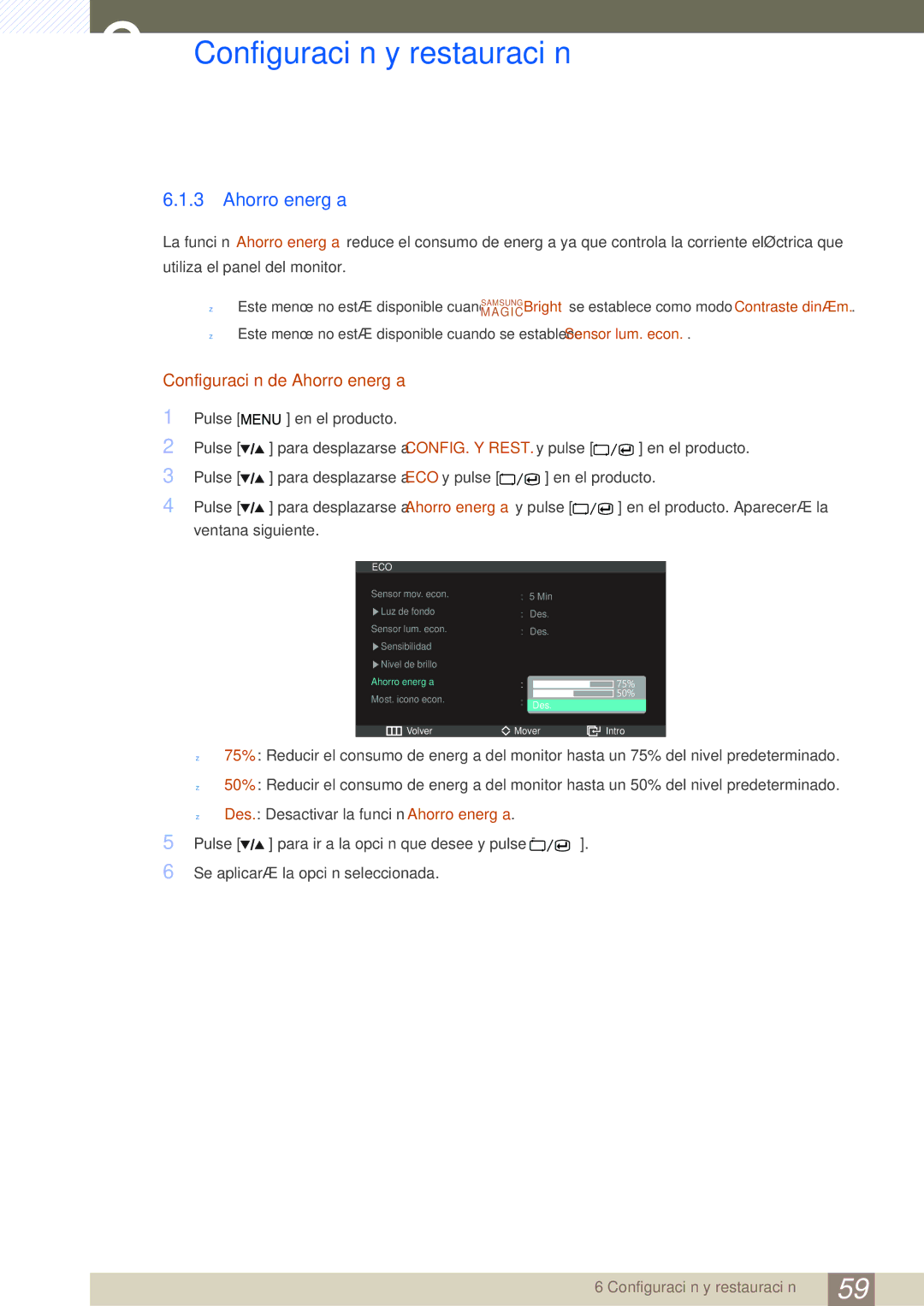 Samsung LS27A850DS/EN, LS27A850DSR/EN manual Configuración de Ahorro energía 