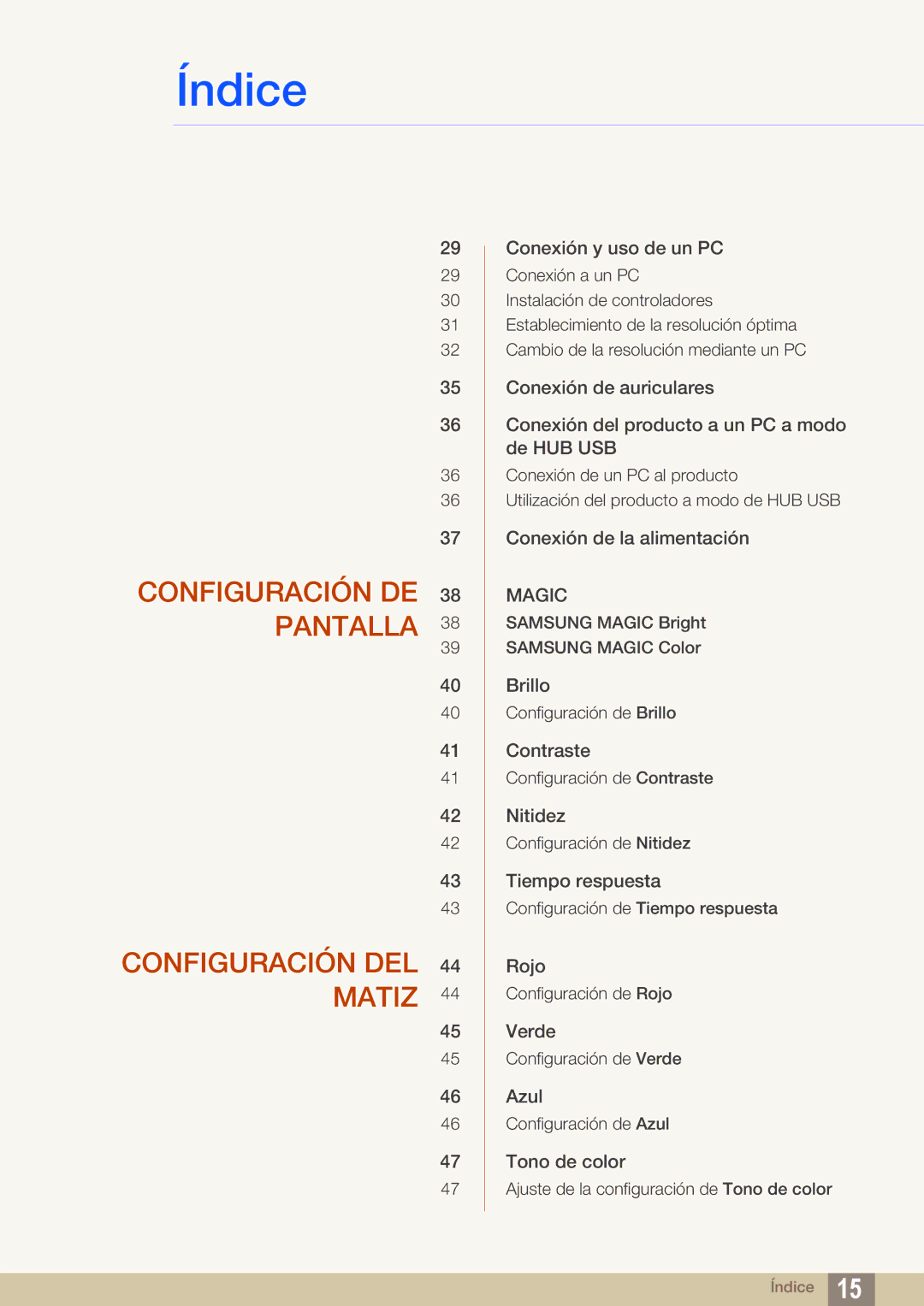 Samsung LS27A850DS/EN, LS27A850DSR/EN manual Configuración DE Pantalla Configuración DEL Matiz 