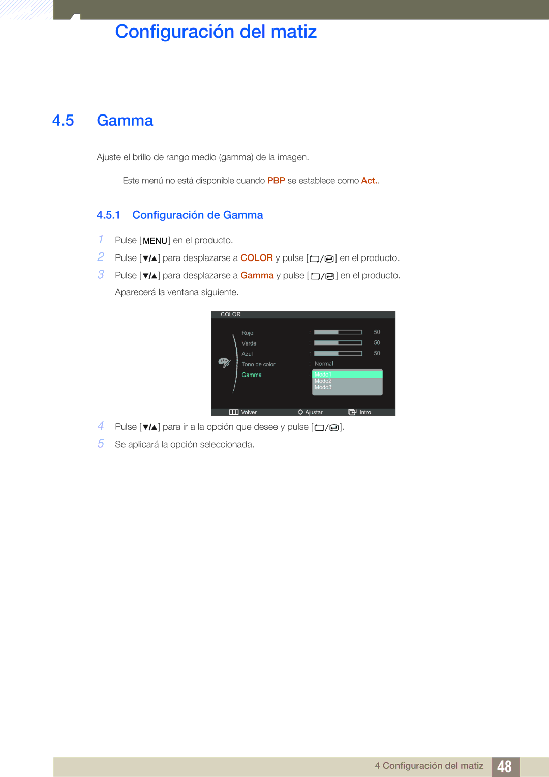 Samsung LS27A850DSR/EN, LS27A850DS/EN manual Configuración de Gamma 