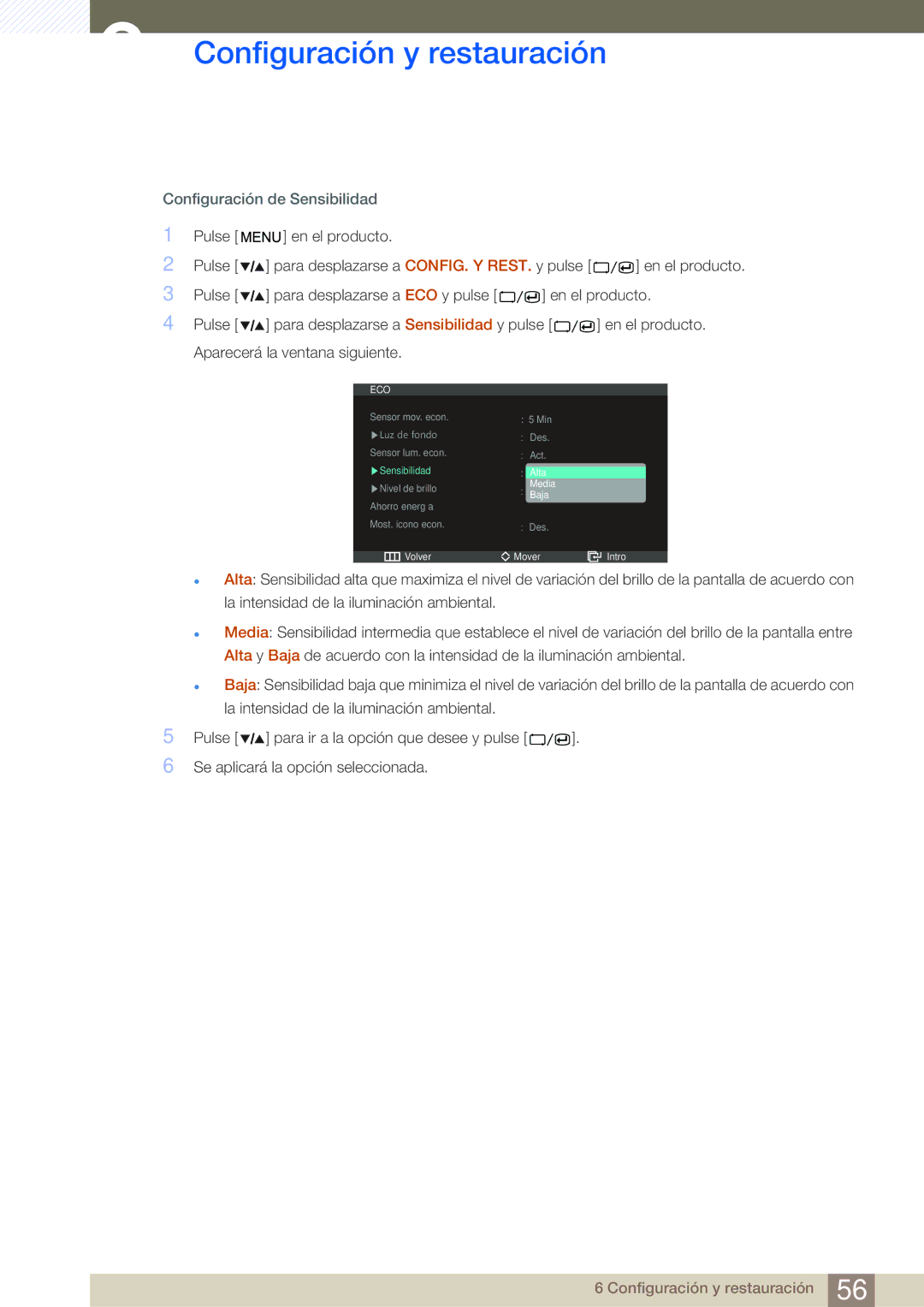 Samsung LS27A850DSR/EN, LS27A850DS/EN manual Configuración de Sensibilidad 