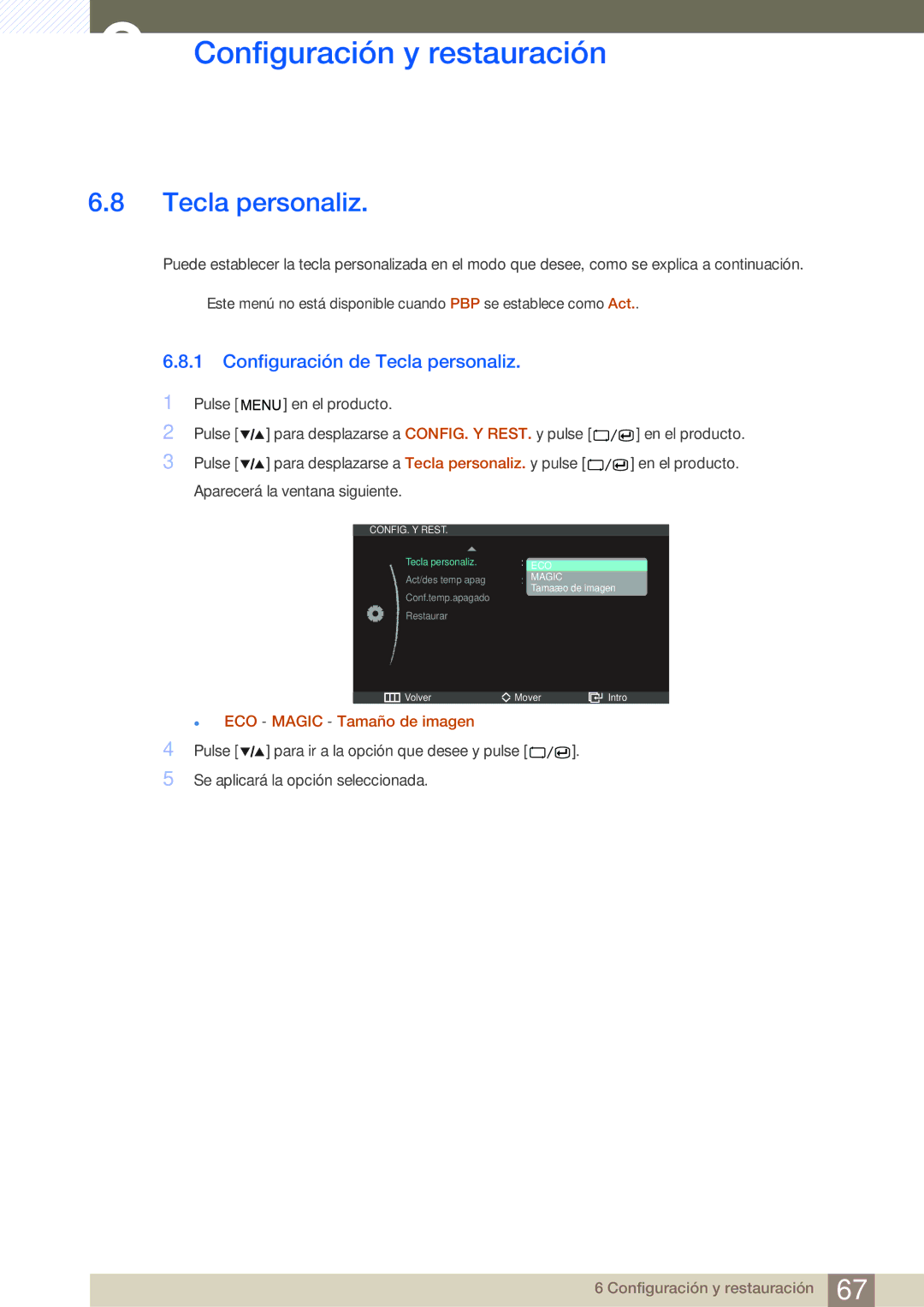 Samsung LS27A850DS/EN, LS27A850DSR/EN manual Configuración de Tecla personaliz 