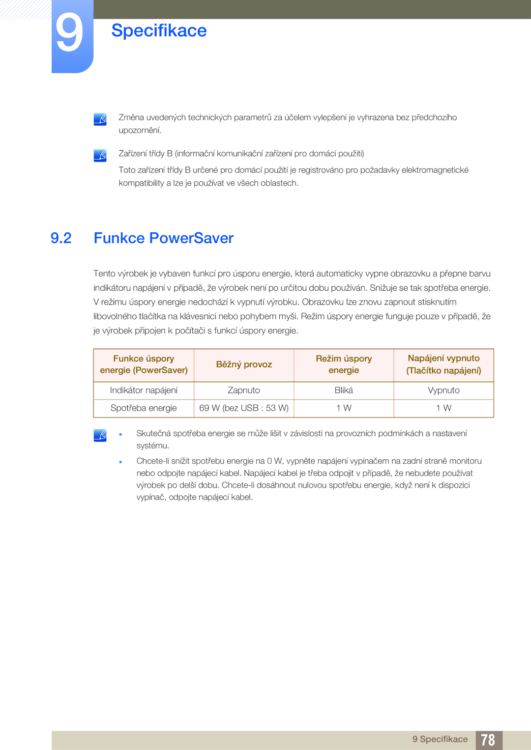 Samsung LS27A850DSR/EN, LS27A850DS/EN manual Funkce PowerSaver 