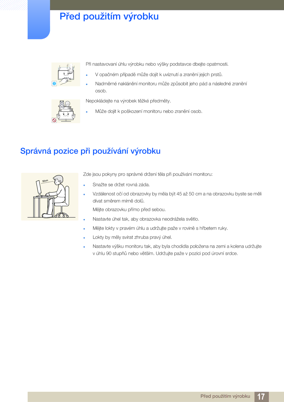 Samsung LS27A850DS/EN, LS27A850DSR/EN manual Správná pozice při používání výrobku 