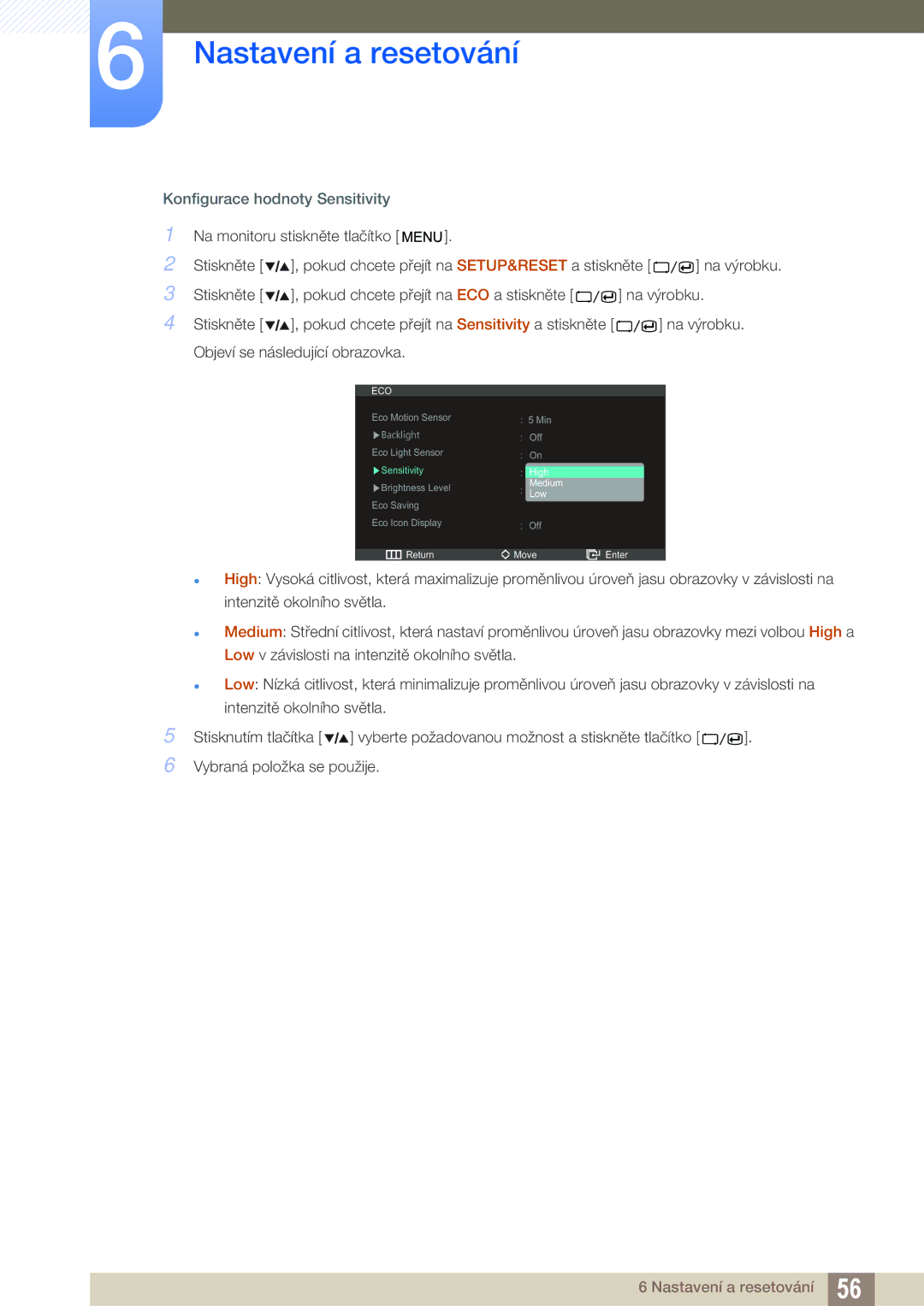 Samsung LS27A850DSR/EN, LS27A850DS/EN manual Konfigurace hodnoty Sensitivity 