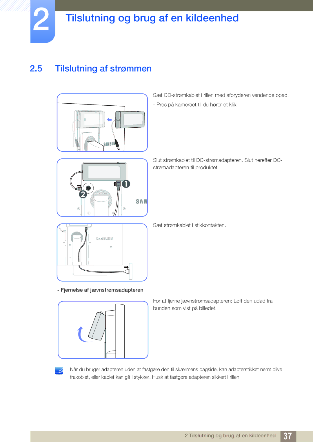 Samsung LS27A850DS/EN, LS27A850DSR/EN manual Tilslutning af strømmen 