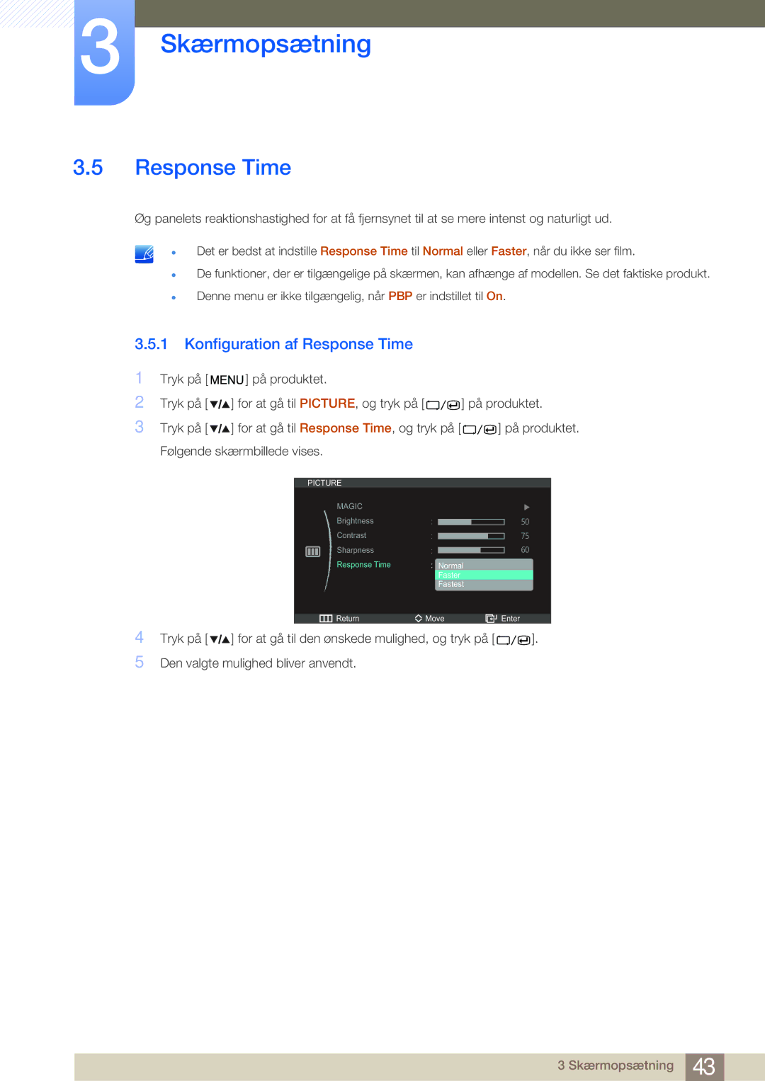 Samsung LS27A850DS/EN, LS27A850DSR/EN manual Konfiguration af Response Time 