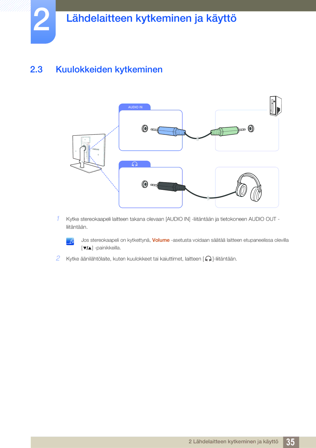 Samsung LS27A850DS/EN, LS27A850DSR/EN manual Kuulokkeiden kytkeminen 