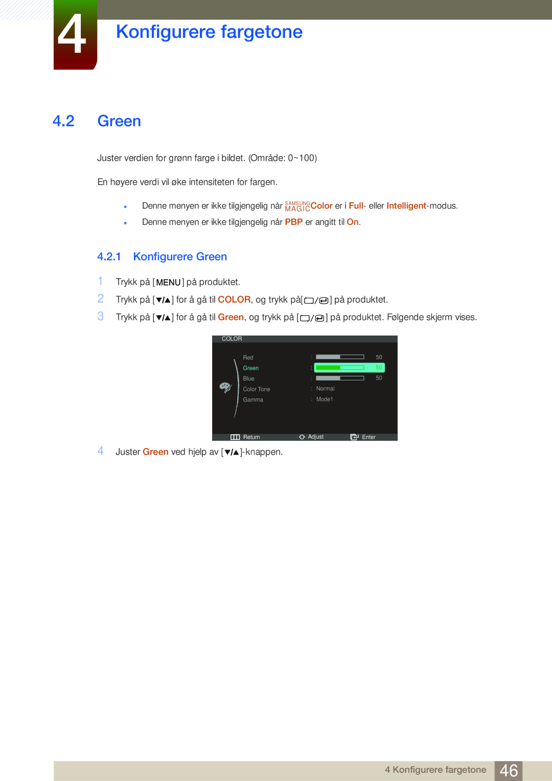 Samsung LS27A850DSR/EN, LS27A850DS/EN manual Konfigurere Green 