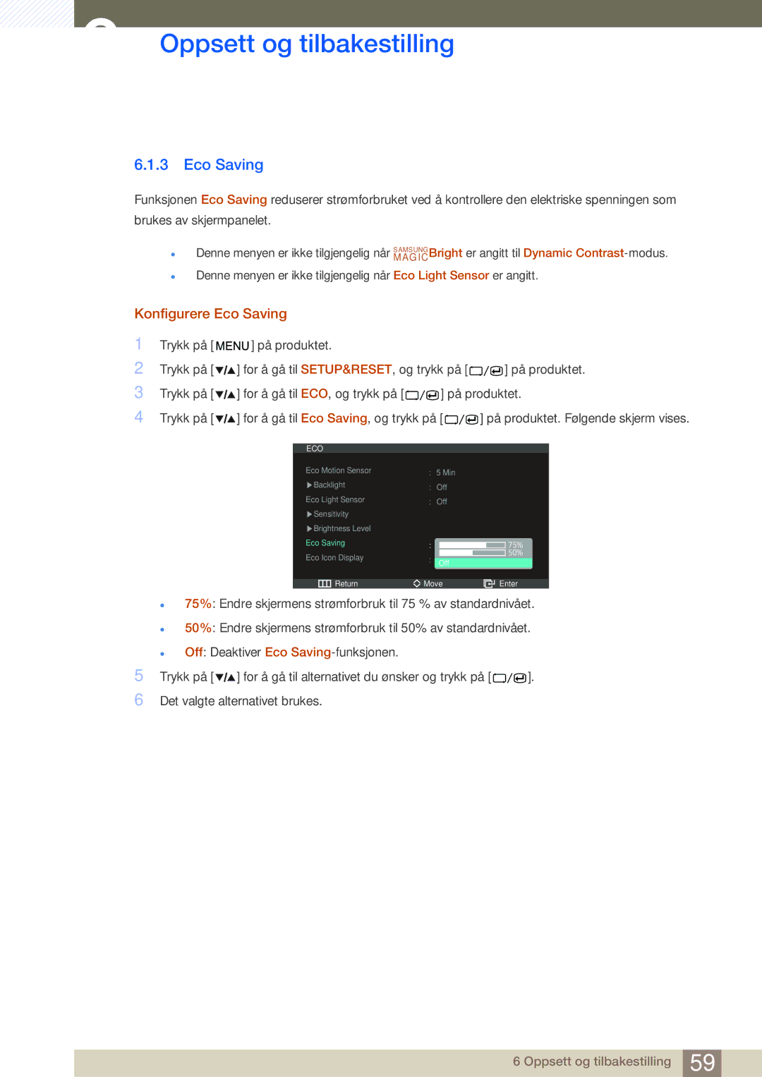 Samsung LS27A850DS/EN, LS27A850DSR/EN manual Konfigurere Eco Saving 