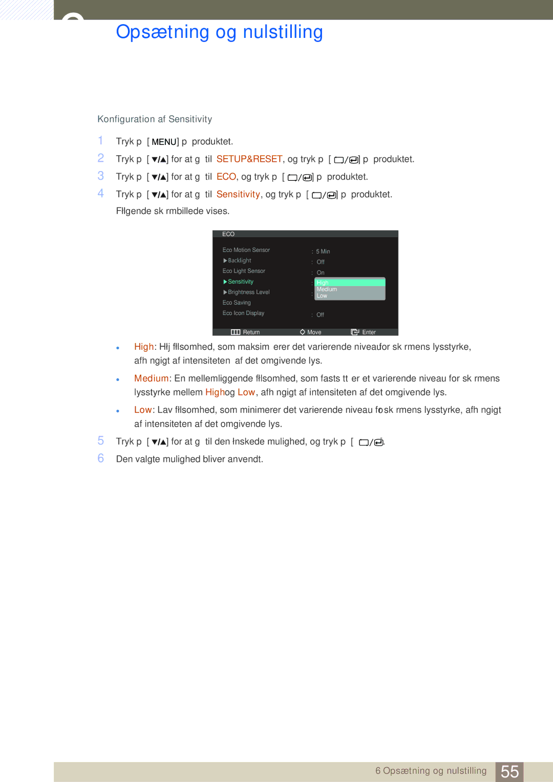 Samsung LS27A850DS/EN, LS27A850DSR/EN manual Konfiguration af Sensitivity 