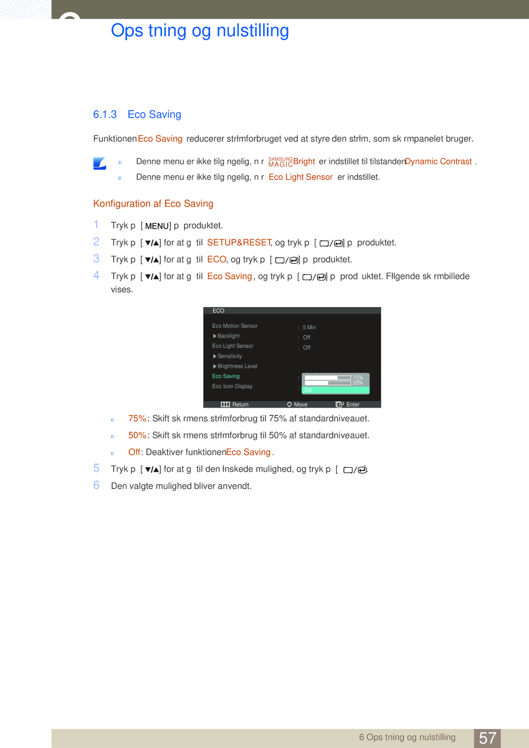 Samsung LS27A850DS/EN, LS27A850DSR/EN manual Konfiguration af Eco Saving 