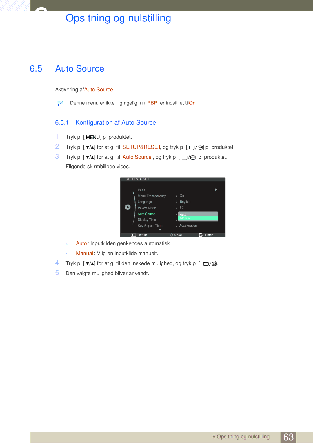 Samsung LS27A850DS/EN, LS27A850DSR/EN manual Konfiguration af Auto Source 