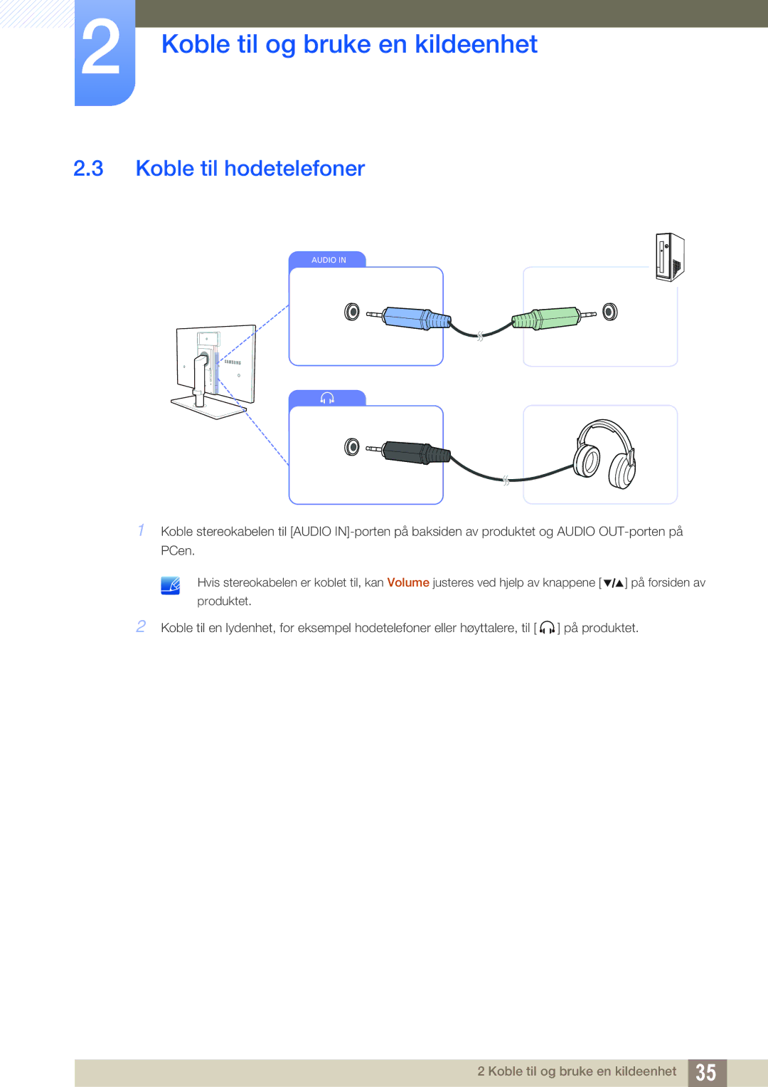 Samsung LS27A850DS/EN, LS27A850DSR/EN manual Koble til hodetelefoner 