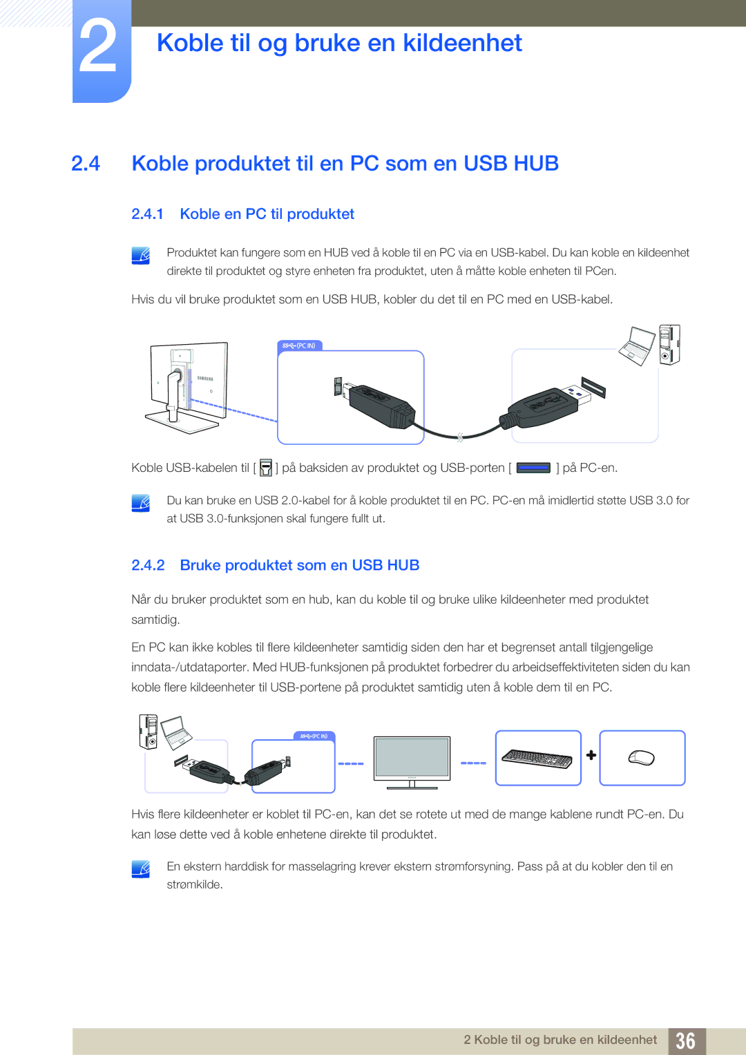 Samsung LS27A850DSR/EN Koble produktet til en PC som en USB HUB, Koble en PC til produktet, Bruke produktet som en USB HUB 