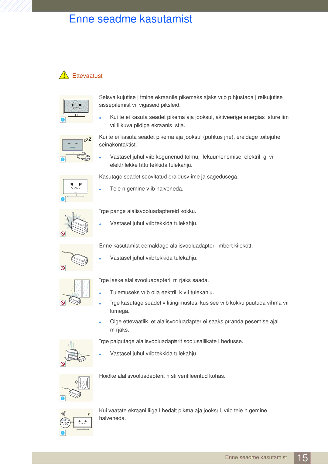 Samsung LS27A850DS/EN, LS27A850DSR/EN manual Ettevaatust 