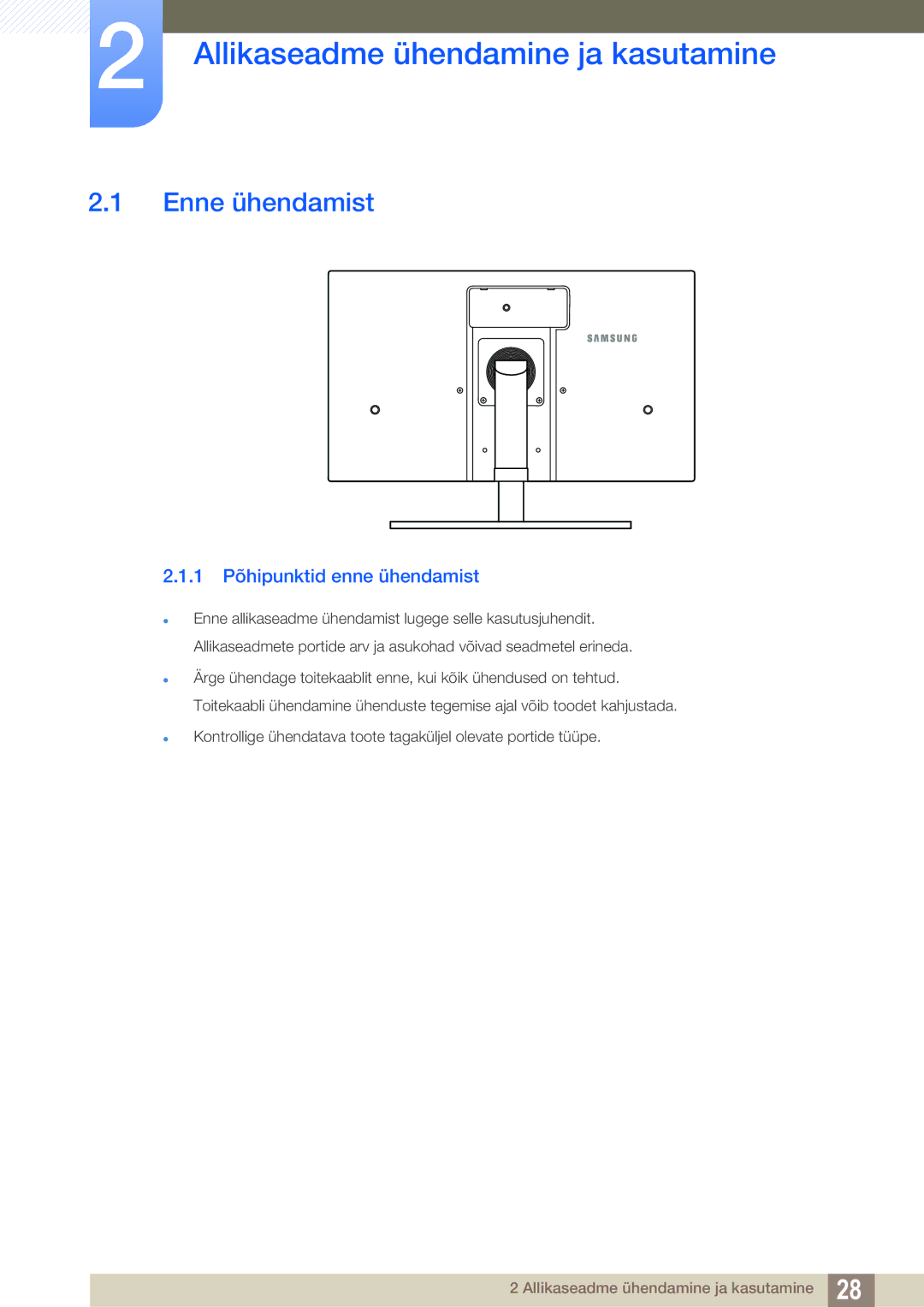 Samsung LS27A850DSR/EN manual Allikaseadme ühendamine ja kasutamine, Enne ühendamist, 1 Põhipunktid enne ühendamist 