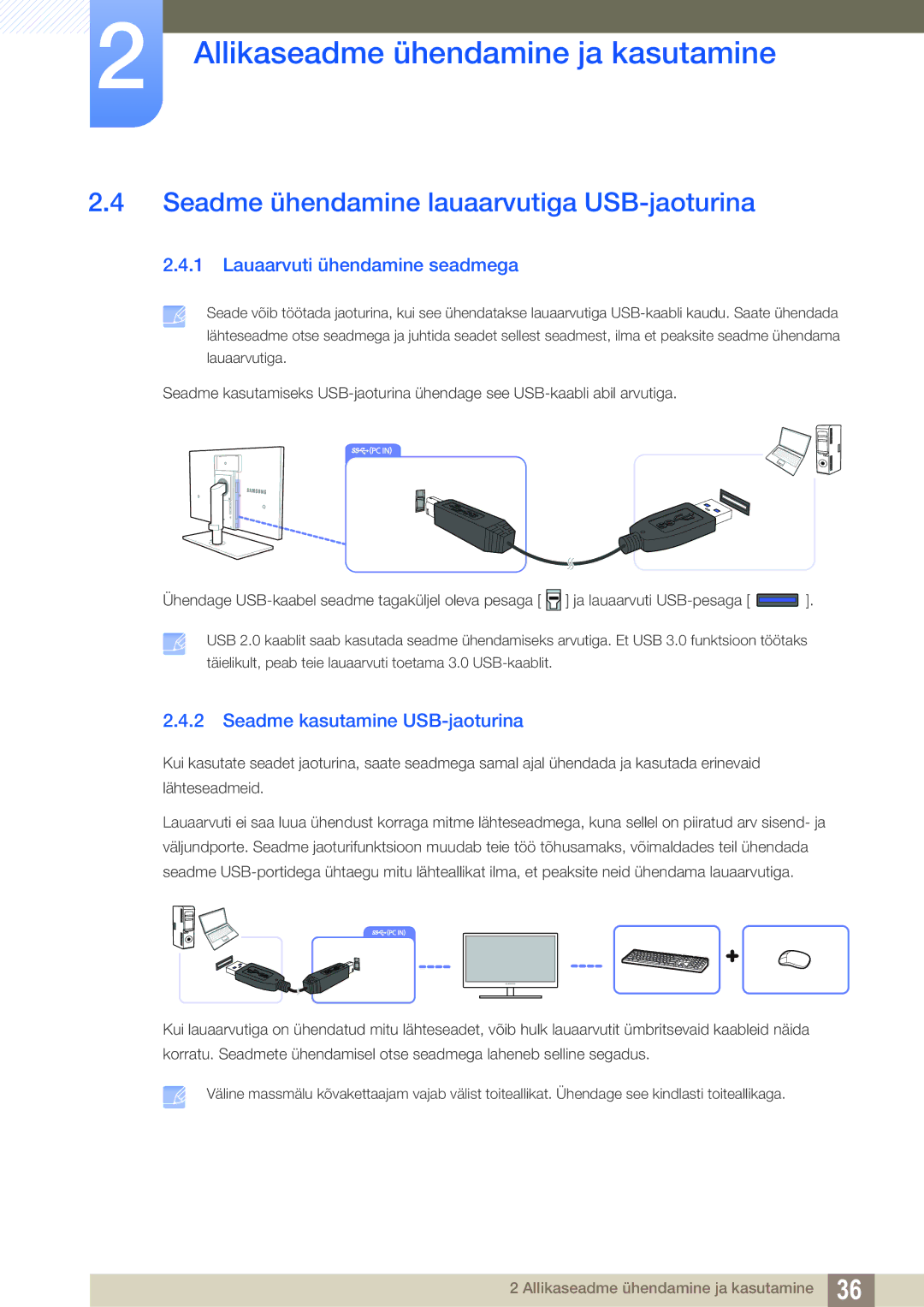 Samsung LS27A850DSR/EN, LS27A850DS/EN manual Seadme ühendamine lauaarvutiga USB-jaoturina, Lauaarvuti ühendamine seadmega 