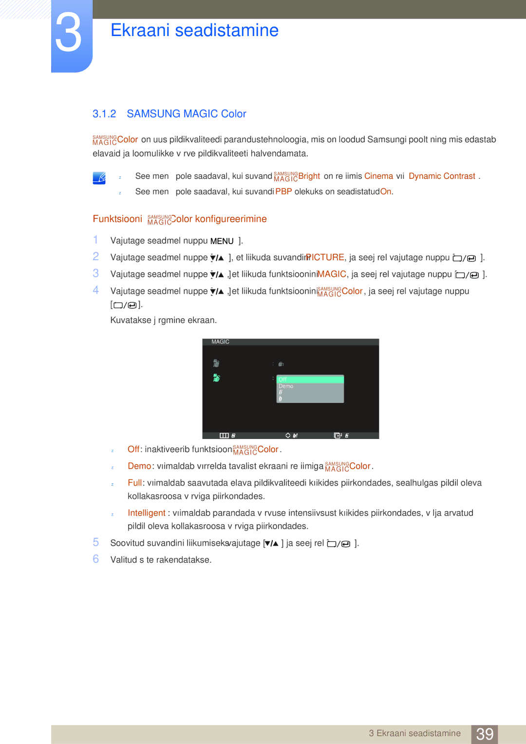 Samsung LS27A850DS/EN, LS27A850DSR/EN manual Samsung Magic Color, Funktsiooni MAGICSAMSUNGColor konfigureerimine 