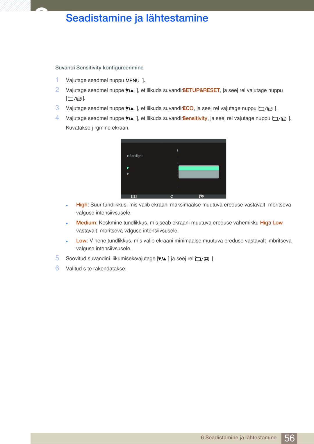 Samsung LS27A850DSR/EN, LS27A850DS/EN manual Suvandi Sensitivity konfigureerimine 