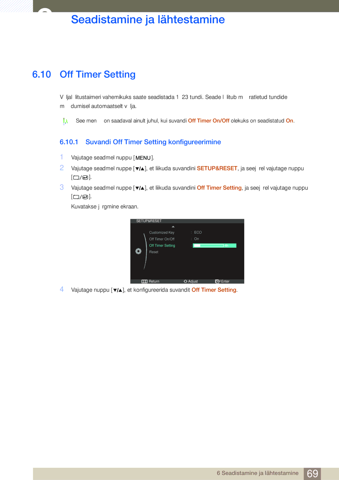 Samsung LS27A850DS/EN, LS27A850DSR/EN manual Suvandi Off Timer Setting konfigureerimine 