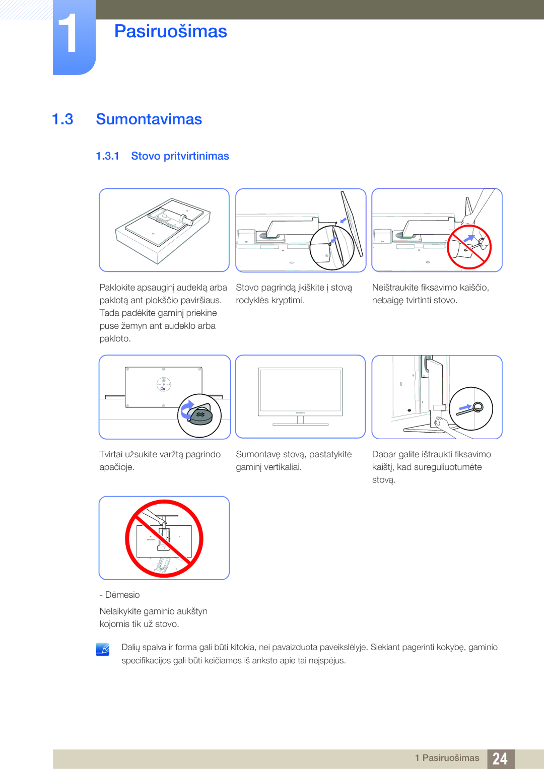 Samsung LS27A850DSR/EN, LS27A850DS/EN manual Sumontavimas, Stovo pritvirtinimas 