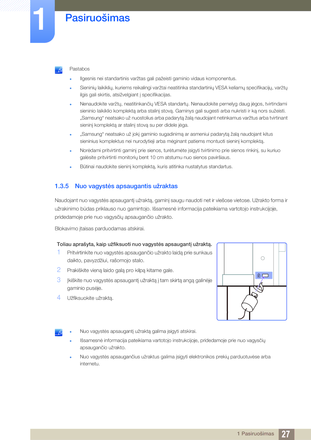 Samsung LS27A850DS/EN, LS27A850DSR/EN manual Nuo vagystės apsaugantis užraktas 