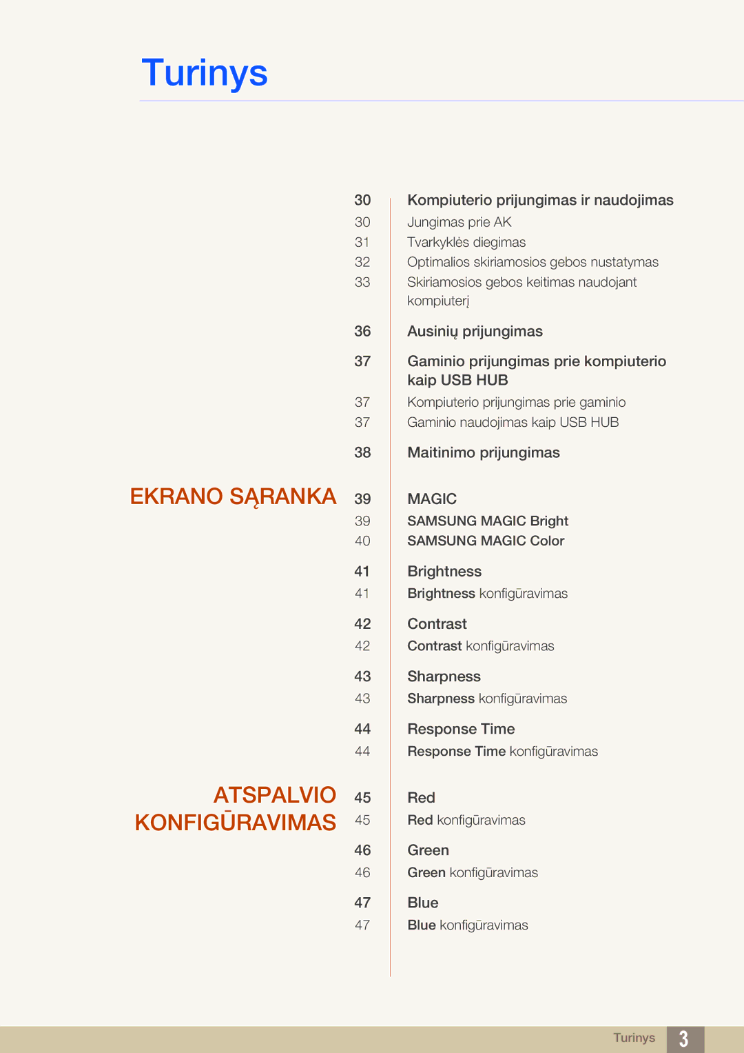 Samsung LS27A850DS/EN, LS27A850DSR/EN manual Ekrano Sąranka Atspalvio 45 Konfigūravimas 