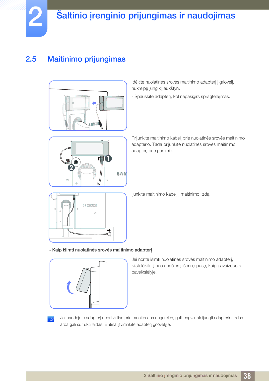 Samsung LS27A850DSR/EN, LS27A850DS/EN manual Maitinimo prijungimas 