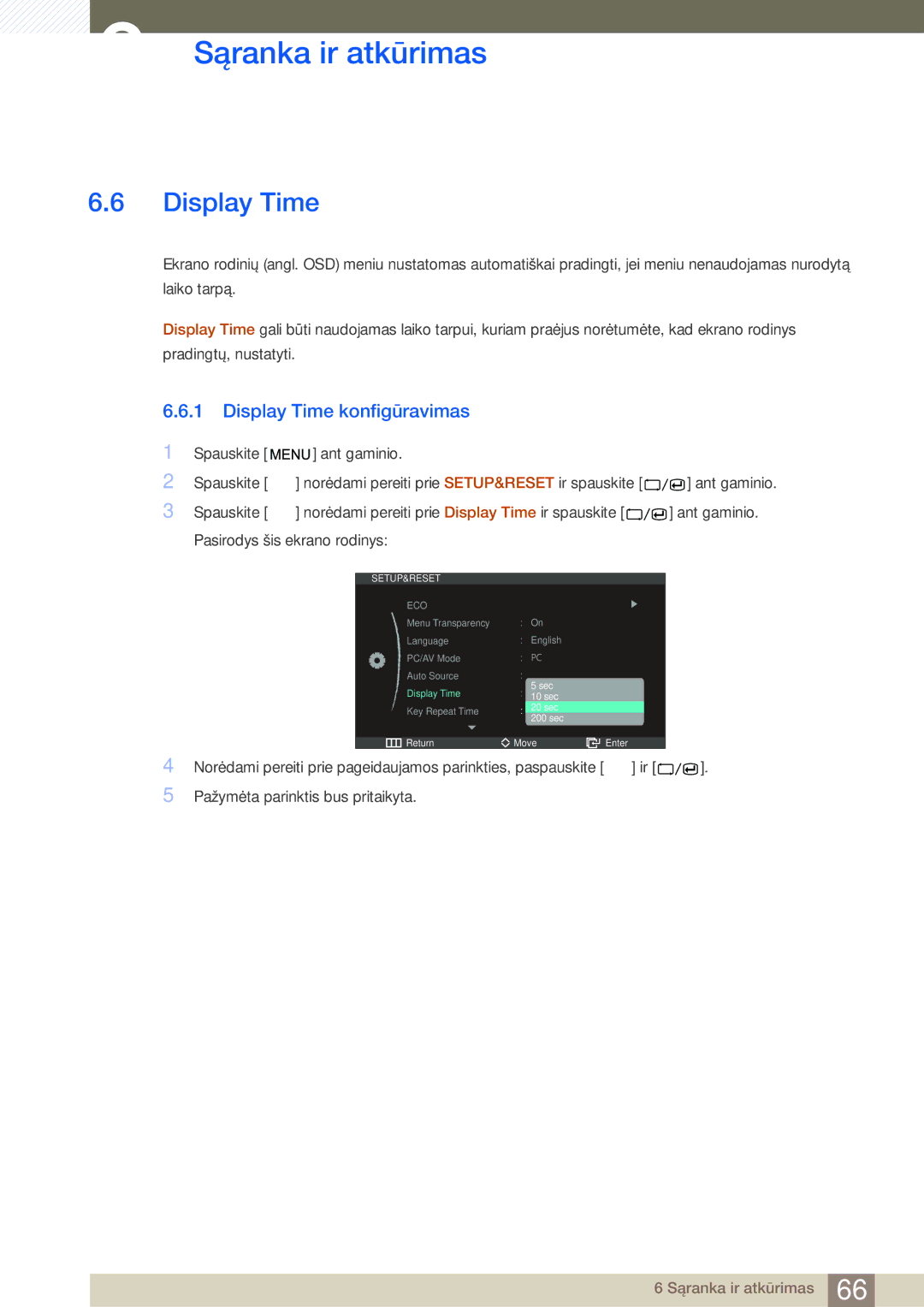 Samsung LS27A850DSR/EN, LS27A850DS/EN manual Display Time konfigūravimas 