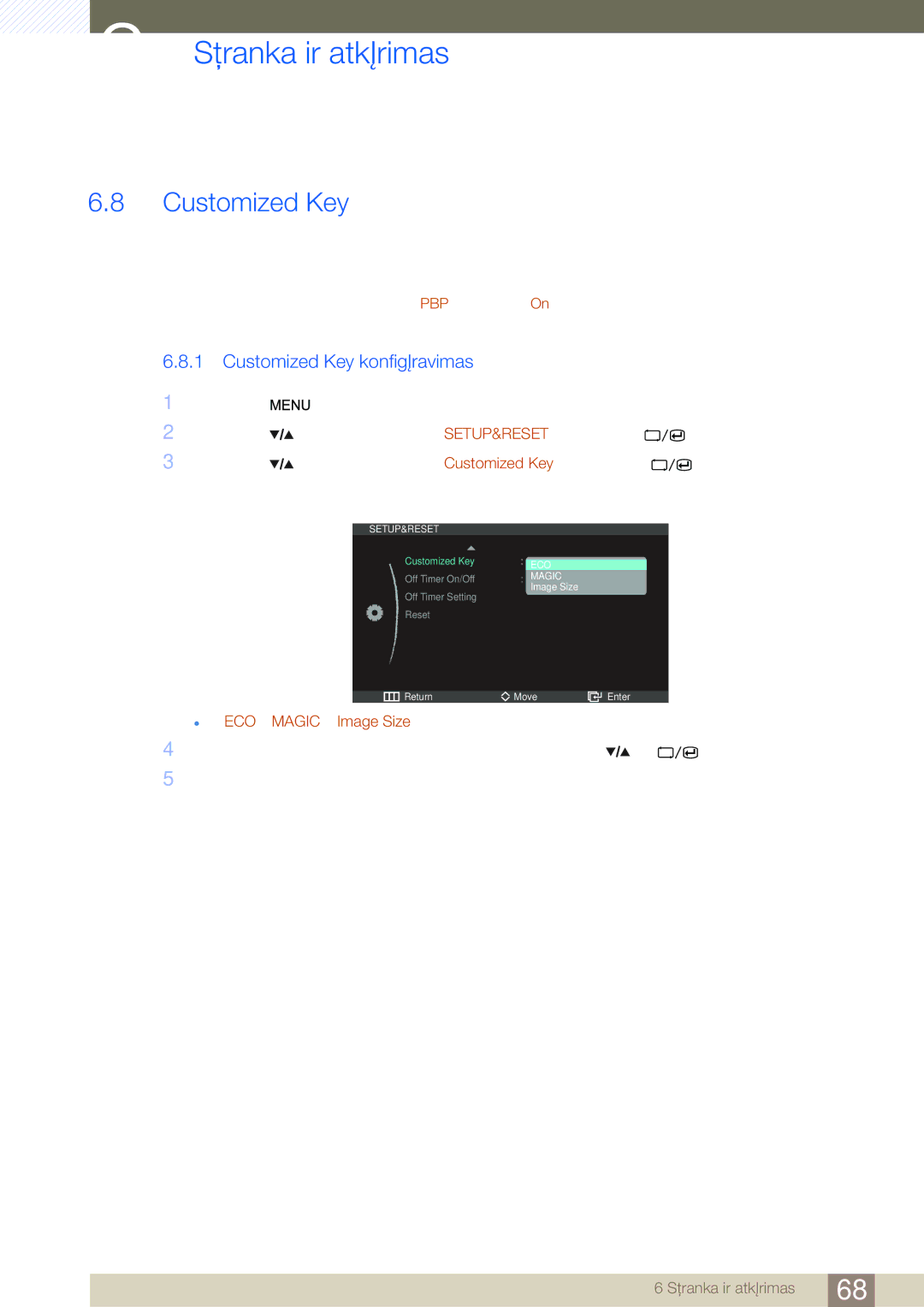 Samsung LS27A850DSR/EN, LS27A850DS/EN manual Customized Key konfigūravimas 