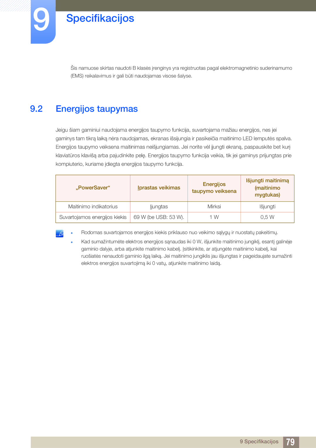 Samsung LS27A850DS/EN, LS27A850DSR/EN manual Energijos taupymas 