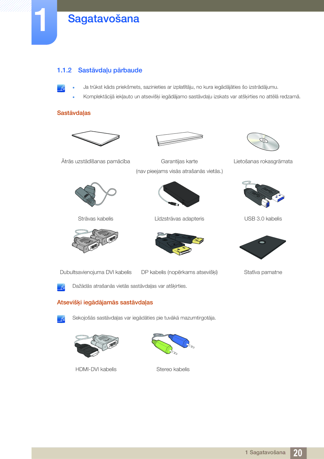 Samsung LS27A850DSR/EN, LS27A850DS/EN manual Sastāvdaļu pārbaude, Sastāvdaļas, Atsevišķi iegādājamās sastāvdaļas 