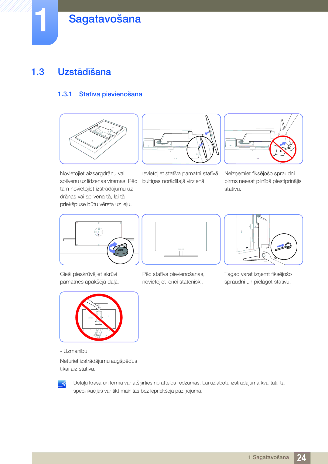 Samsung LS27A850DSR/EN, LS27A850DS/EN manual Uzstādīšana, Statīva pievienošana 