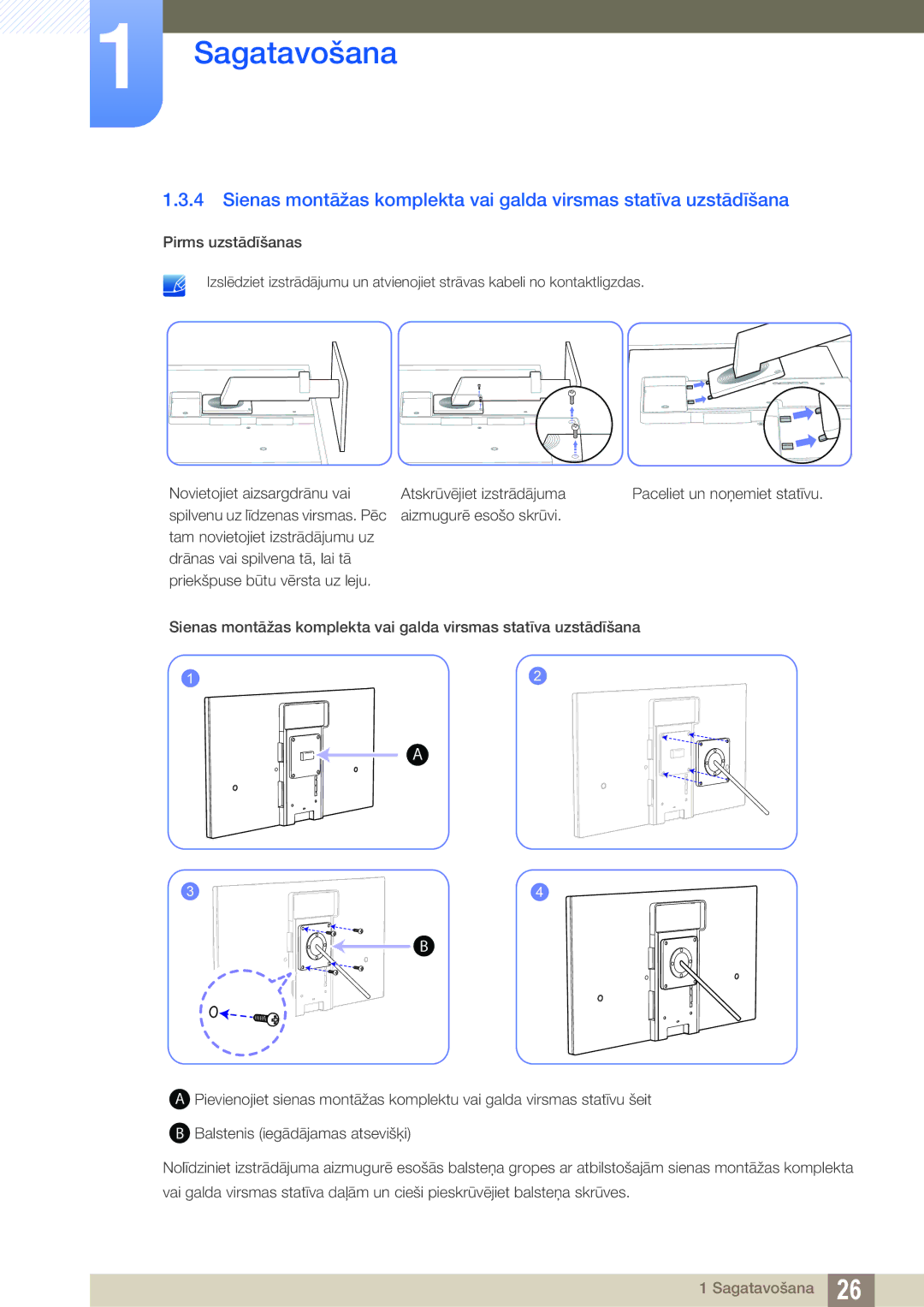 Samsung LS27A850DSR/EN, LS27A850DS/EN manual Paceliet un noņemiet statīvu 