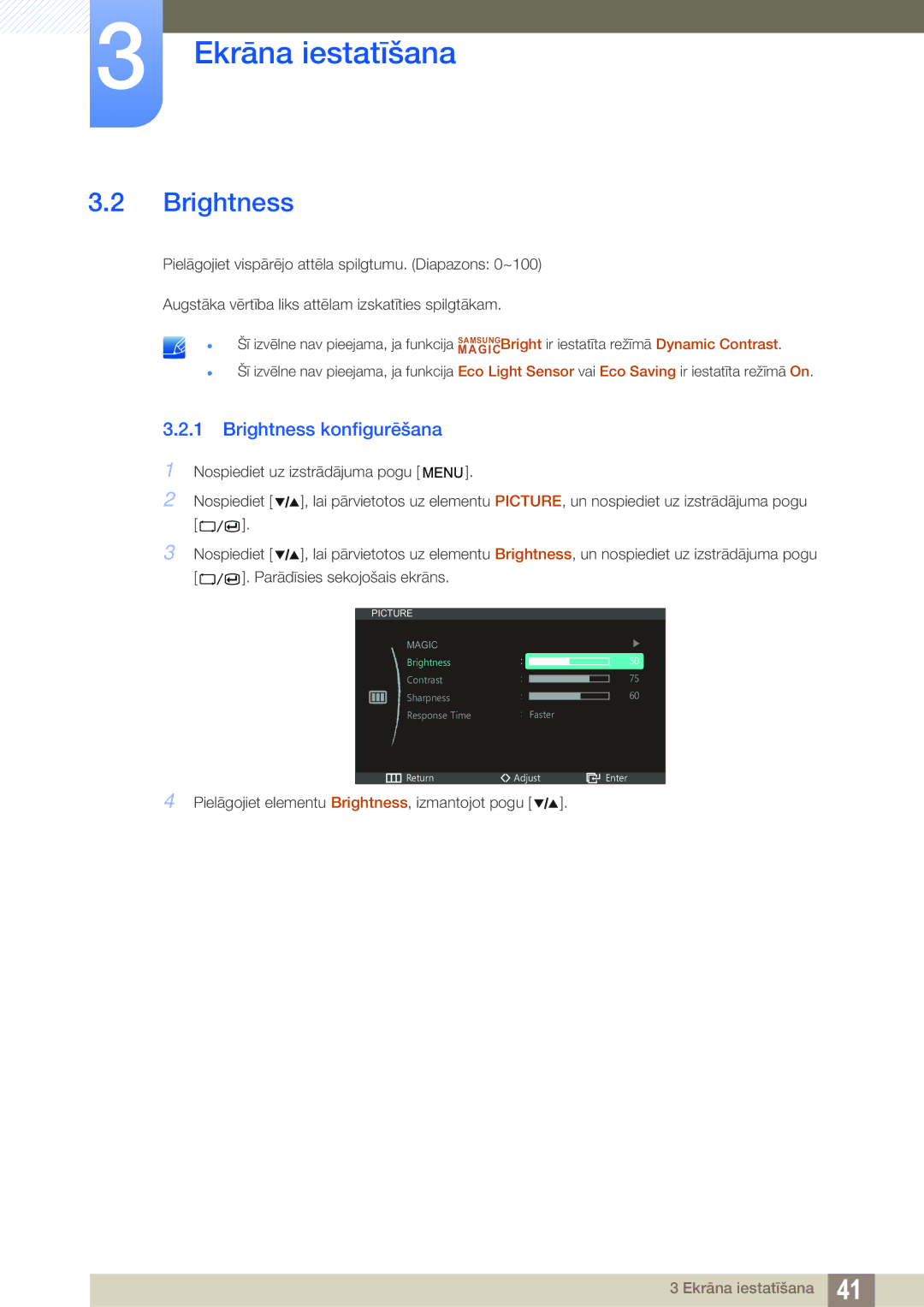 Samsung LS27A850DS/EN, LS27A850DSR/EN manual Brightness konfigurēšana 