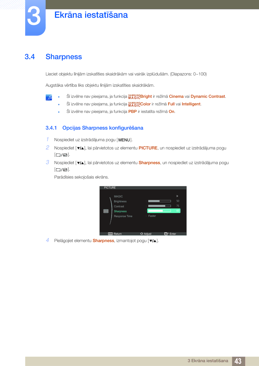 Samsung LS27A850DS/EN, LS27A850DSR/EN manual Opcijas Sharpness konfigurēšana 