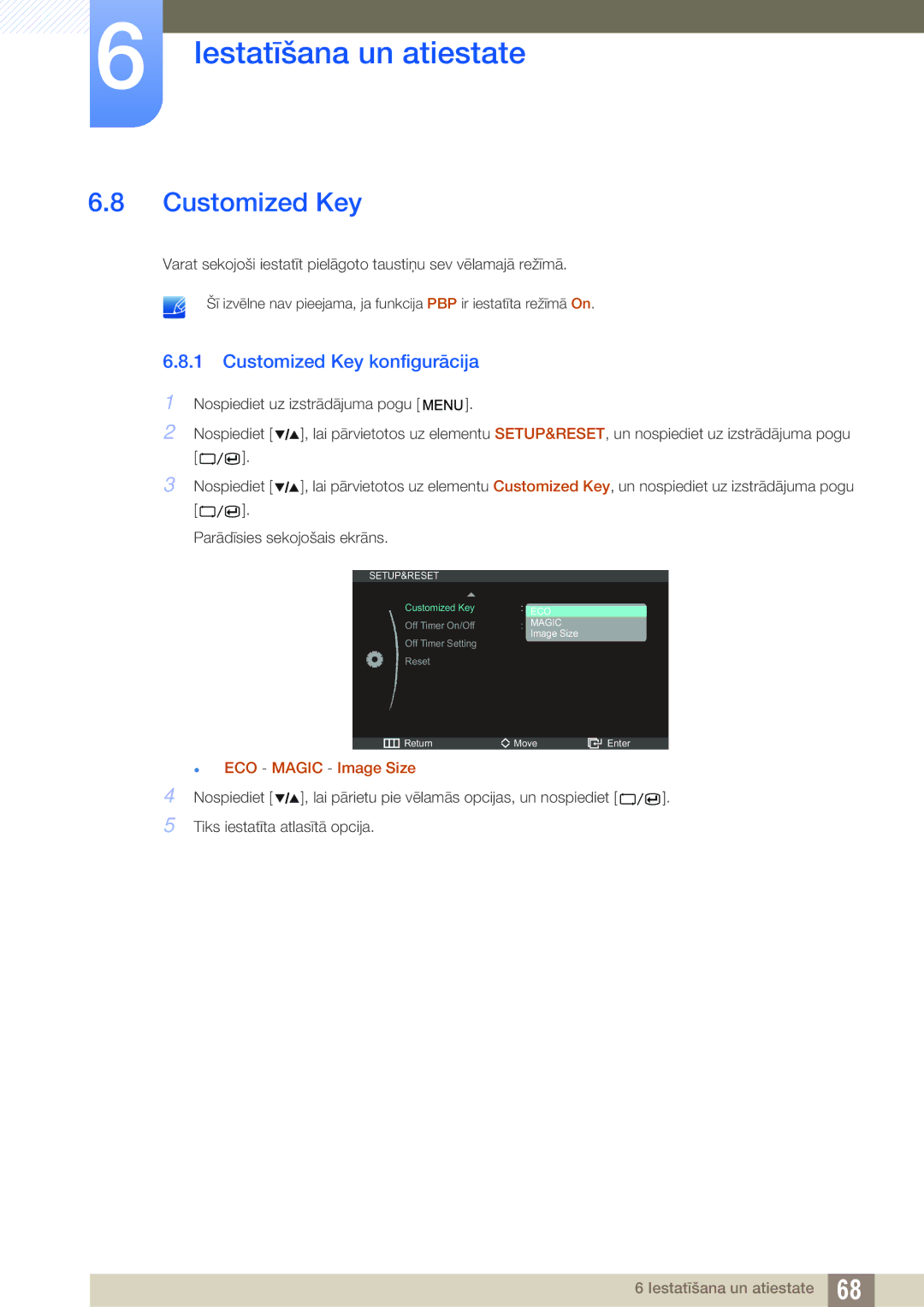 Samsung LS27A850DSR/EN, LS27A850DS/EN manual Customized Key konfigurācija 