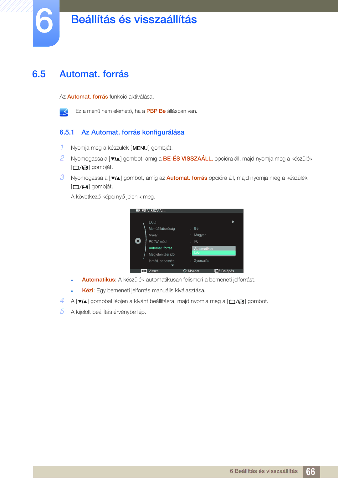 Samsung LS27A850DSR/EN, LS27A850DS/EN manual Az Automat. forrás konfigurálása 