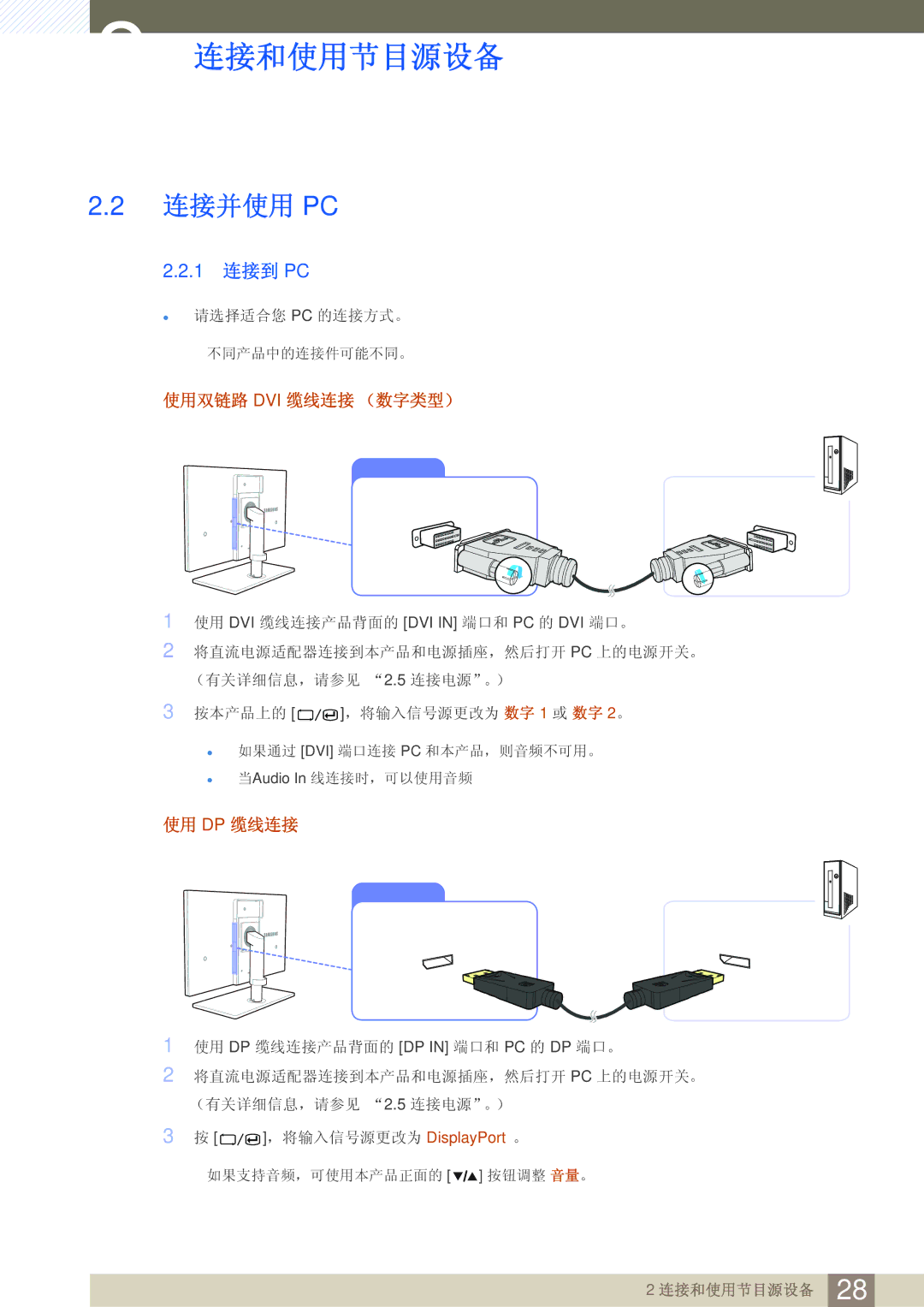 Samsung LS27A850DSR/EN, LS27A850DS/EN manual 连接并使用 Pc, 1 连接到 PC 