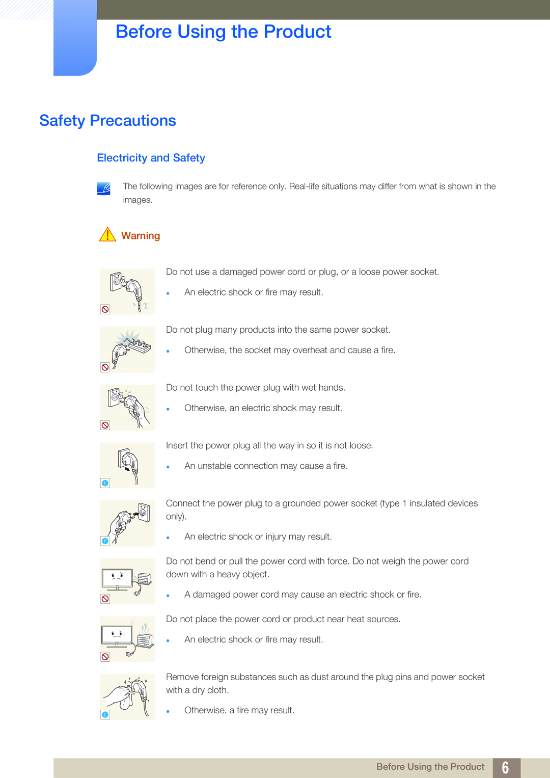 Samsung LS27A850DSRSCI, LS27A850DS/XJ, LS27A850DSR/EN, LS27A850DS/EN manual Safety Precautions, Electricity and Safety 