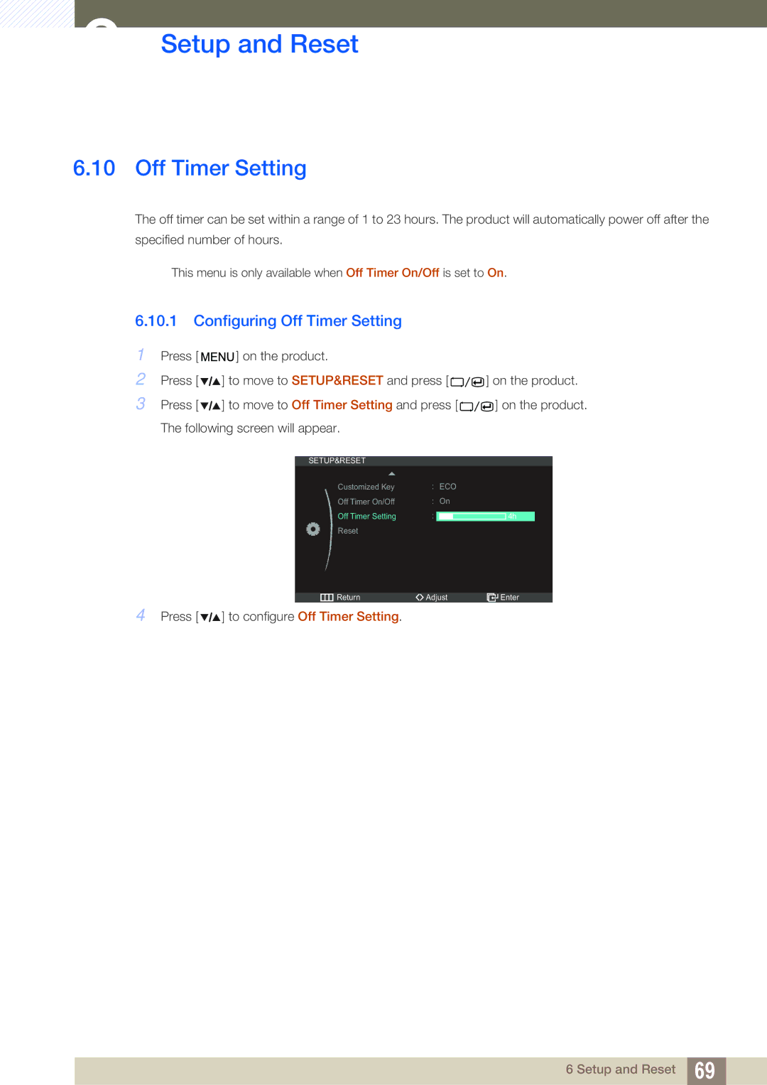 Samsung LS27A850DSRSCI, LS27A850DS/XJ, LS27A850DSR/EN, LS27A850DS/EN, LS27A850DSSCI manual Configuring Off Timer Setting 