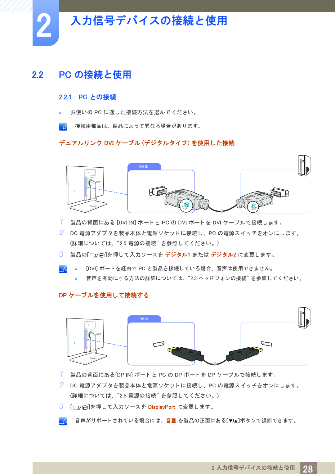 Samsung LS27A850DS/XJ manual Pc の接続と使用, 1 PC との接続 